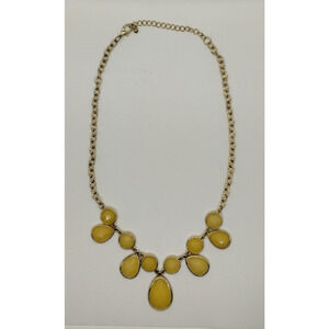 Gold and Yellow Bib Statement Necklace Teardrop - 11" Clasped